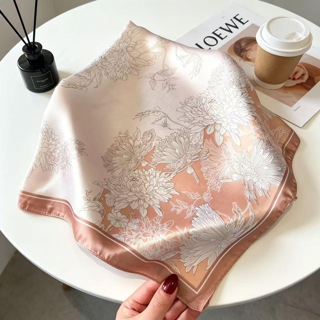 70CM×70CM Imitation Silk Printed Versatile Scarf for Women - Multifunctional Decorative Silk Neck Scarf