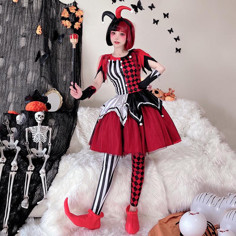 J-yuefang Clown Costume Adult M L XL Polyester Red Black Carnival Cosplay Outfit