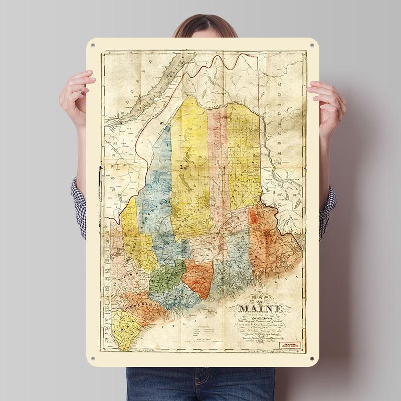 State of Maine Map Tinplate Poster Custom Wall Art Vintage Metal Signs Retro Tin Plaque for Decoration Bedroom Wand Deko