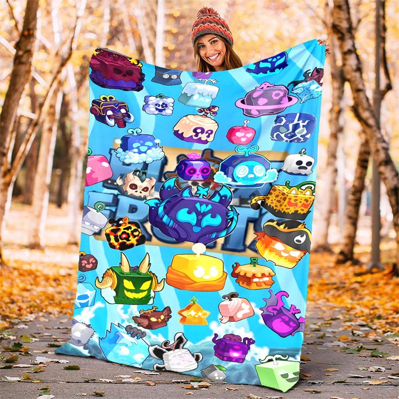 Blox fruit Flannel Blanket Soft Warm All-Season Throw, Design for Camping, Car Travel, Hiking Sofa, Bed, Office Perfect Gift for Parties