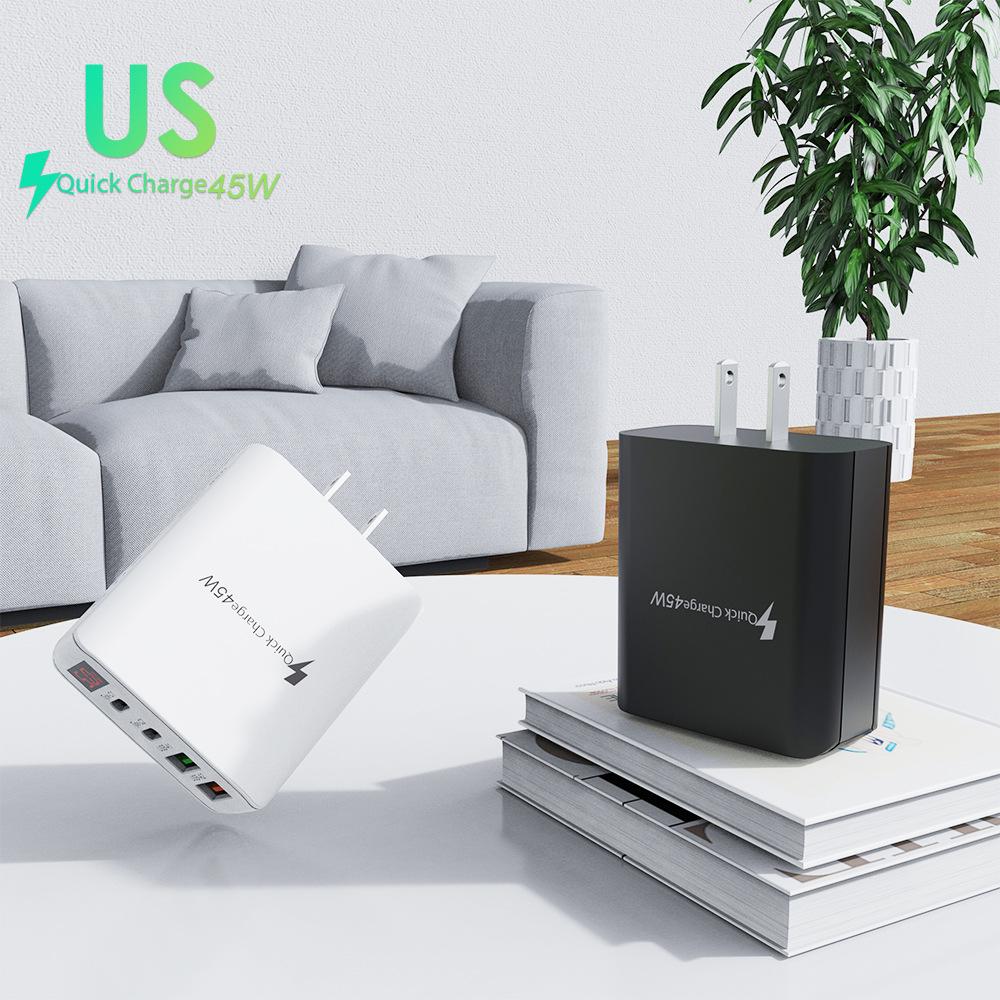 Многопортовое зарядное устройство для телефона 45 Вт с цифровым дисплеем, 2A+2C, 3.1A, EU/UK вилка