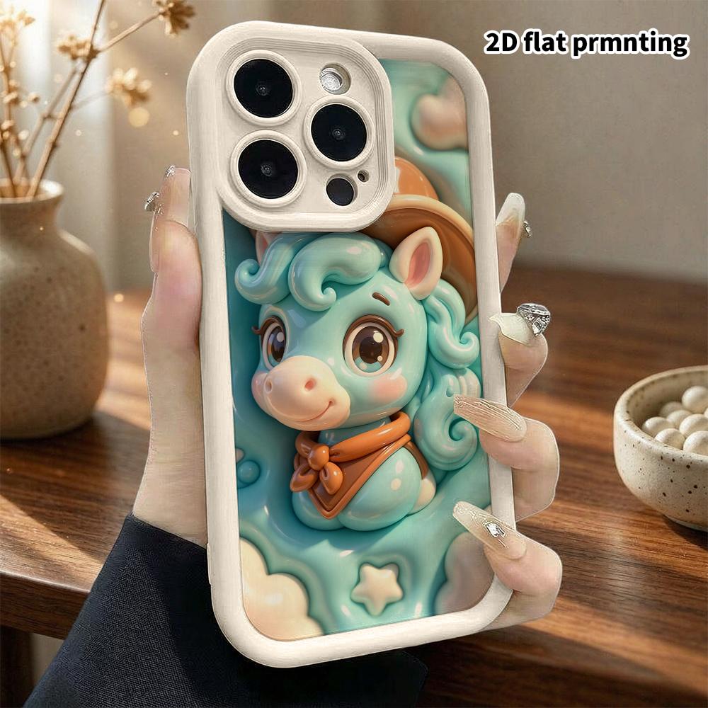 Чехол для телефона: 2D плоский дизайн, подходит для защитного чехла iPhone 18 17 16 15 14 13 Pro, маленький джинсовый пони, идеальный рождественский и хэллоуинский подарок
