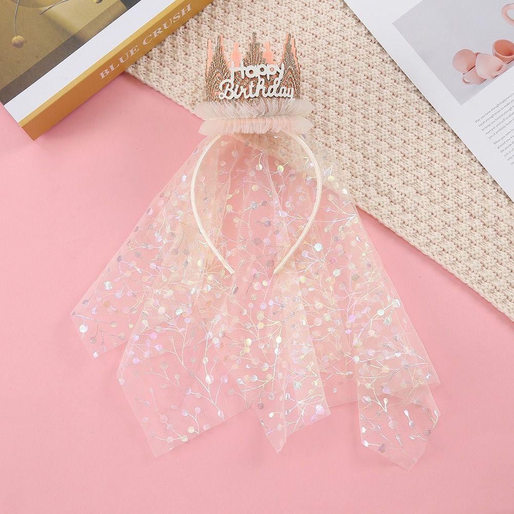 Аксессуары для волос с днем ​​рождения, повязка для волос, головной убор, повязка с короной, милый кружевной сетчатый обруч для волос для девочек