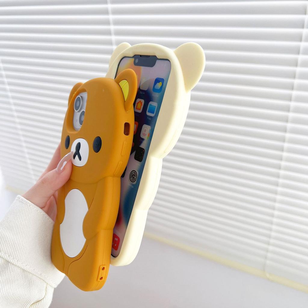 Силиконовый мягкий чехол Rilakkuma Bear для iPhone 16 15 14 13 12 11 Pro Max mini Plus Xs XR 6 7 8 Plus