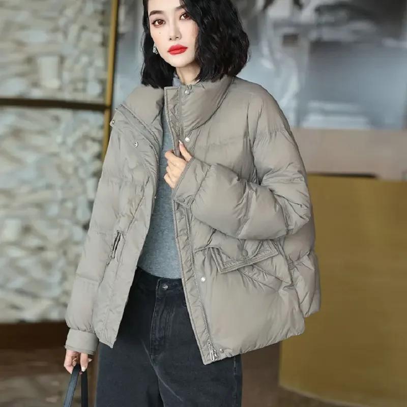 Новые осенне-зимние куртки для женщин с воротником-стойкой, белая куртка на утином пуху, сверхлегкая ветрозащитная парка с перьями, женское стеганое пальто