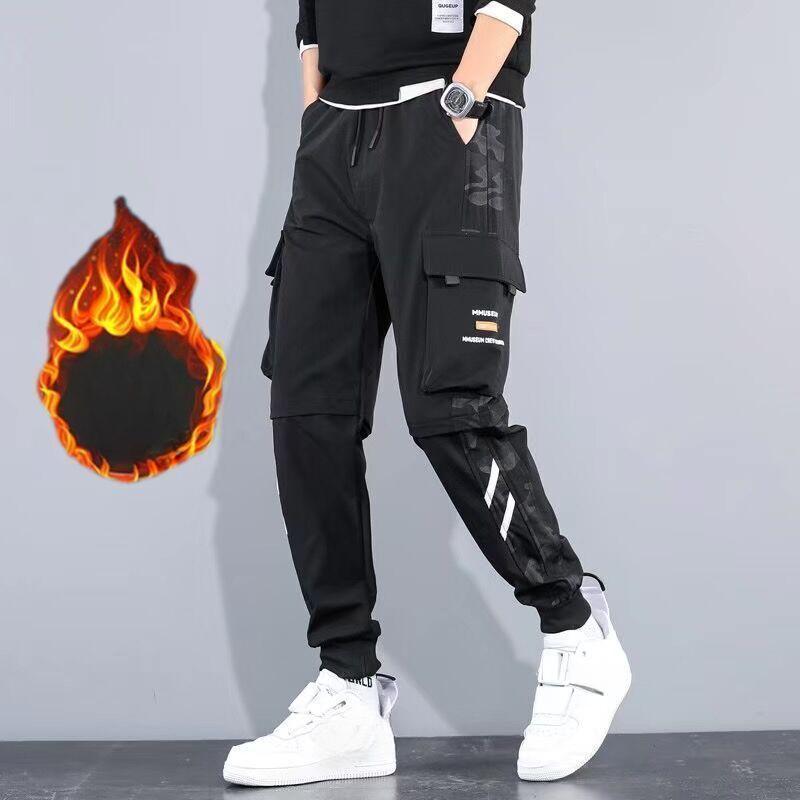Winter Men Cargo Pants Multi Pocket Drawstring Outdoor Man Sweatpants Male Hip Hop Joggers Pants Fashion Sweatpants Overalls Casual Trousers