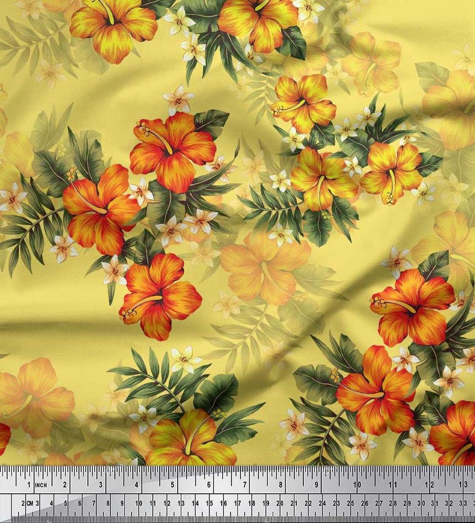 Soimoi Японская креп-сатиновая ткань с цветочным принтом и листьями, тропическая ткань, принты по метрам, 42 дюйма