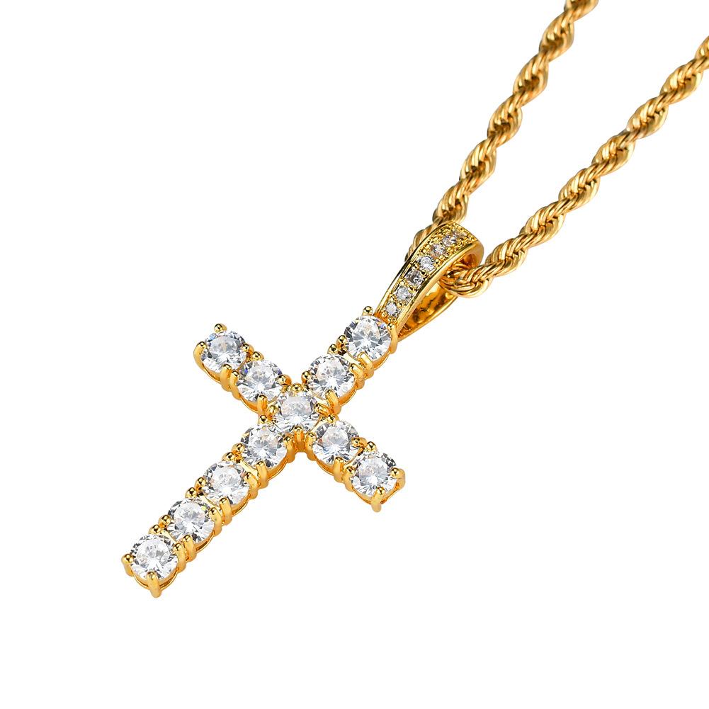 European and American Hip-hop Necklaces, Classic Zircon Cross Pendants, Hipster Men's Necklaces Stacked Necklace Accessories