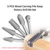 5PCS Wood Carving File Burr Rasp Set for Woodworking Tool Drill Bit with 6mm Round Shank for Wood Plastic Carving Deburring Polishing