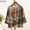 ZANZEA Женская свободная повседневная блузка с этническим принтом и рукавом 3/4