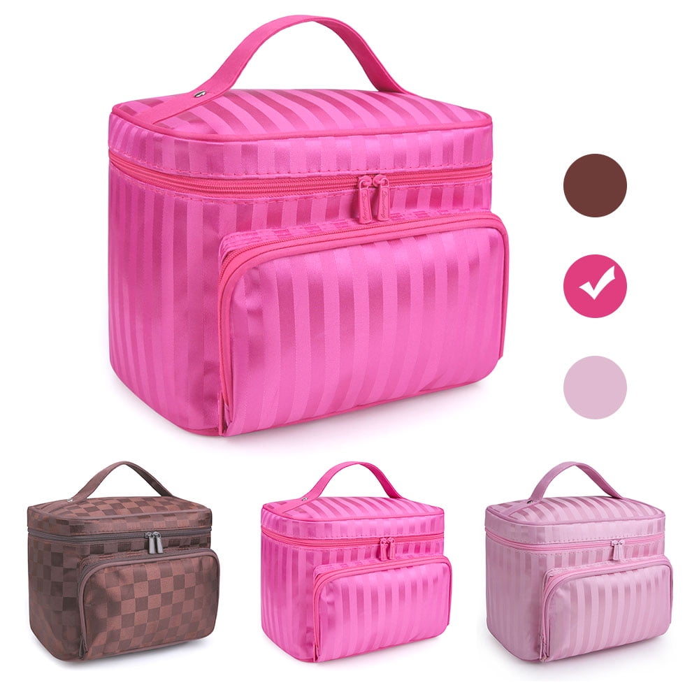 Makeup Bag Travel Cases Cosmetic Bag with Handle for Women Men Travel Organizers Rose Red