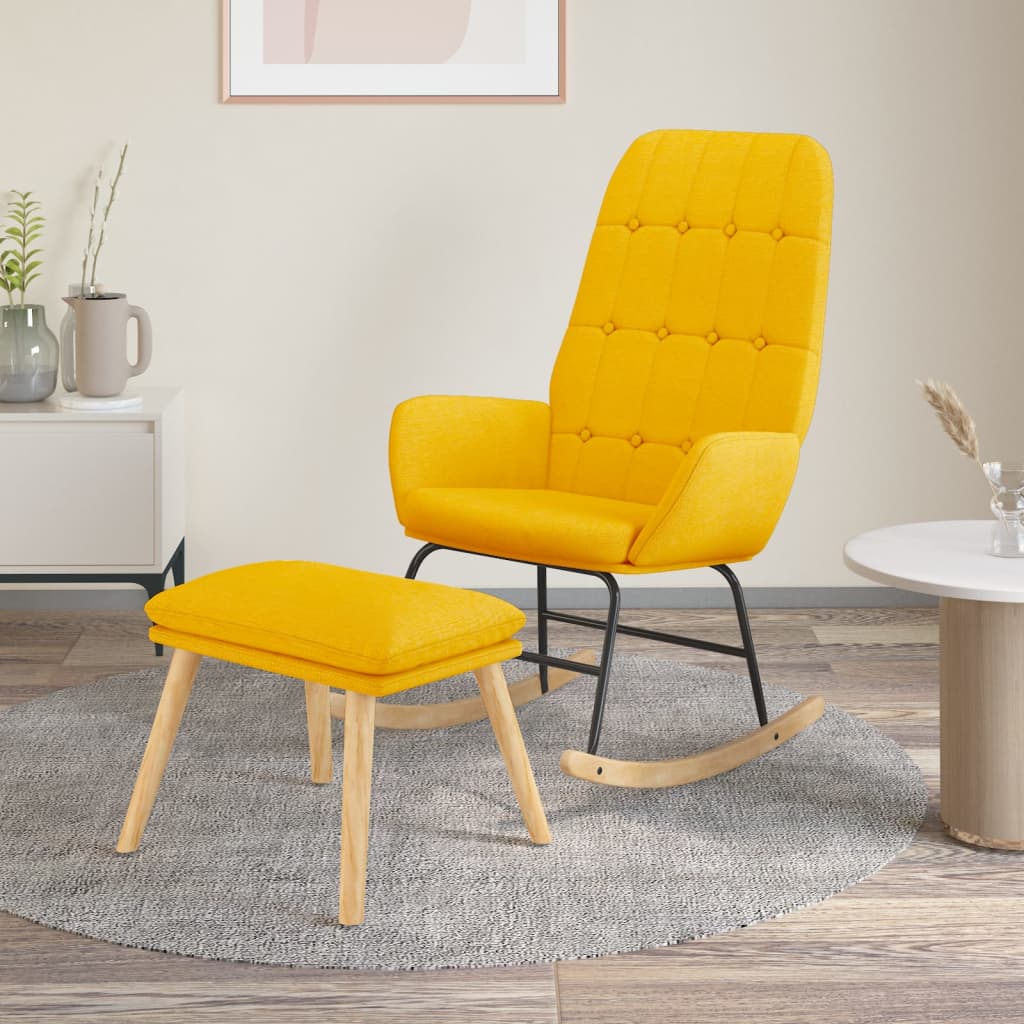 Rocking Chair with Footstool Mustard Yellow Fabric