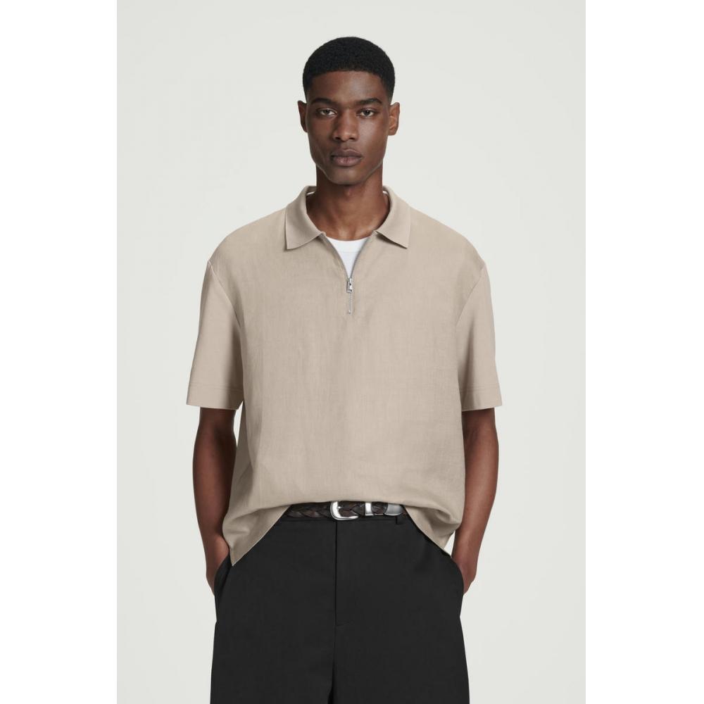 COS Японская льняная рубашка-поло с застежкой-молнией на половину длины