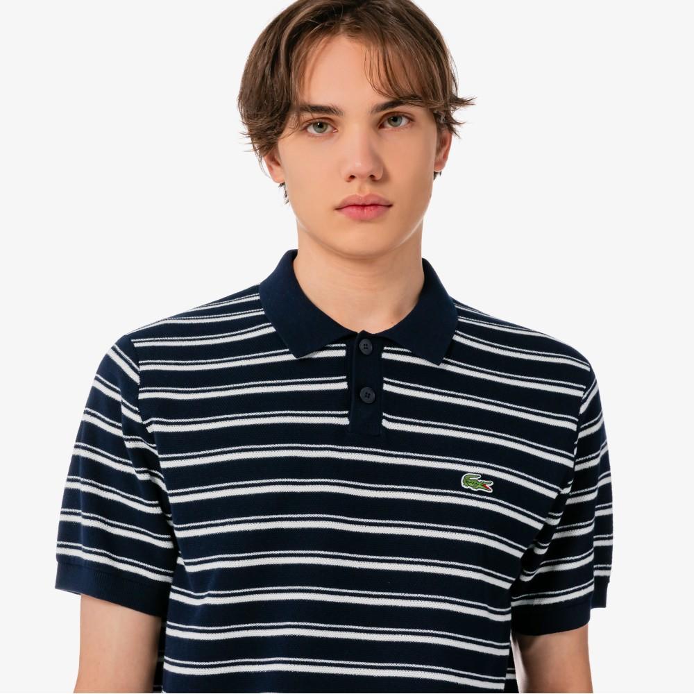 Lacoste Мужской свитер-поло с коротким рукавом, смешанный букле, с мультиполосами PH578E-56G166