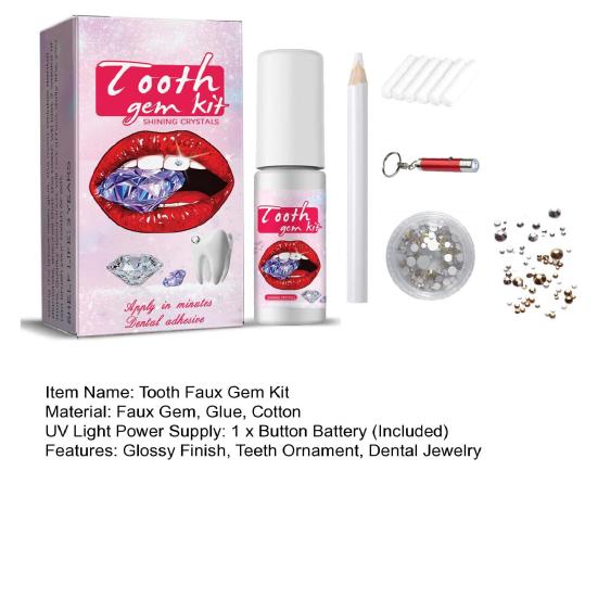 1 набор зубных накладных драгоценных камней Блестящая глянцевая отделка Клейкий декоративный орнамент для прочных зубов с УФ-лампой Набор для DIY зубной красоты с накладными драгоценными камнями для девочек