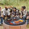 VEVOR X-Marks Fire Pit Grill Grate, Foldable Round Cooking Grate, Heavy Duty Steel Campfire BBQ Grill Grid with Handle and Support X Wire