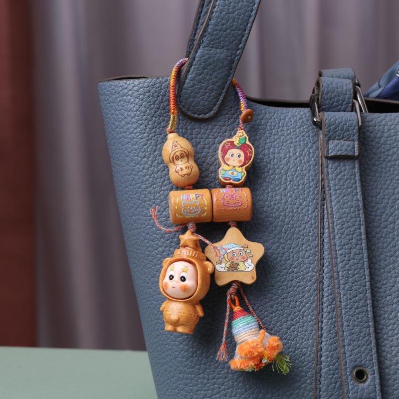 Golden Sandalwood Cute Star Gourd Car Pendant for Peace