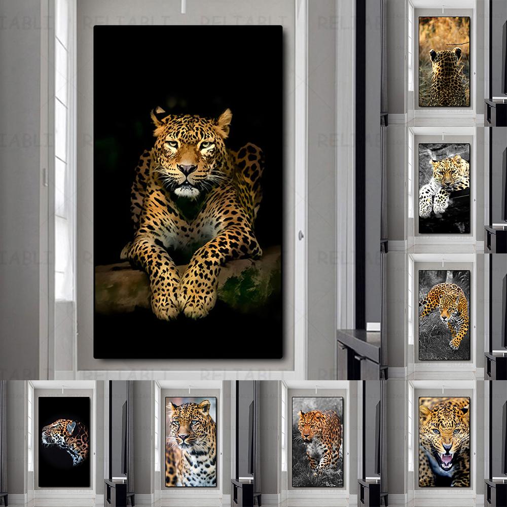 Леопардовая картина на холсте, постеры и принты с большими кошками, настенная картина с изображением животных, настенное искусство для гостиной, декор для входа