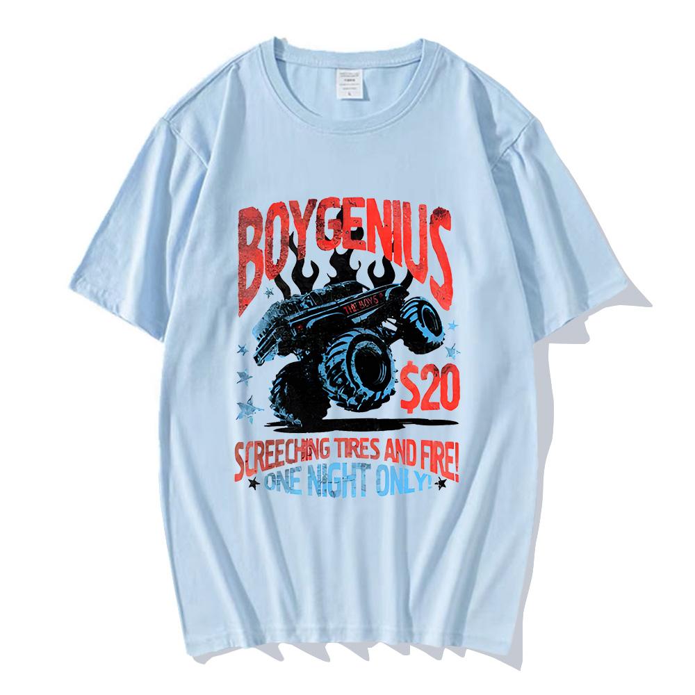 Винтажные футболки Monster Truck 20$ Boygenius Футболки Boygenius Screeching Tires and Fire на лето Унисекс с коротким рукавом
