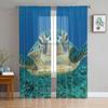 Прозрачная вуаль с изображением морской черепахи и океанического существа, занавески для гостиной, спальни, прозрачные тюлевые шторы, оконные шторы