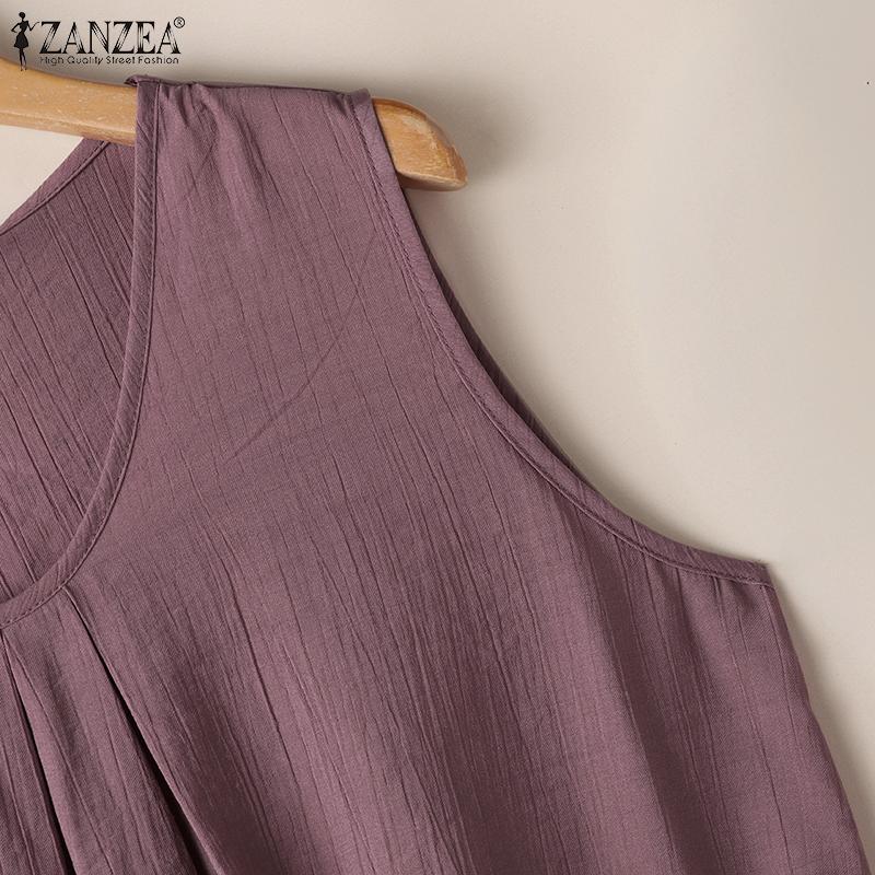 ZANZEA Женские повседневные летние майки без рукавов с круглым вырезом