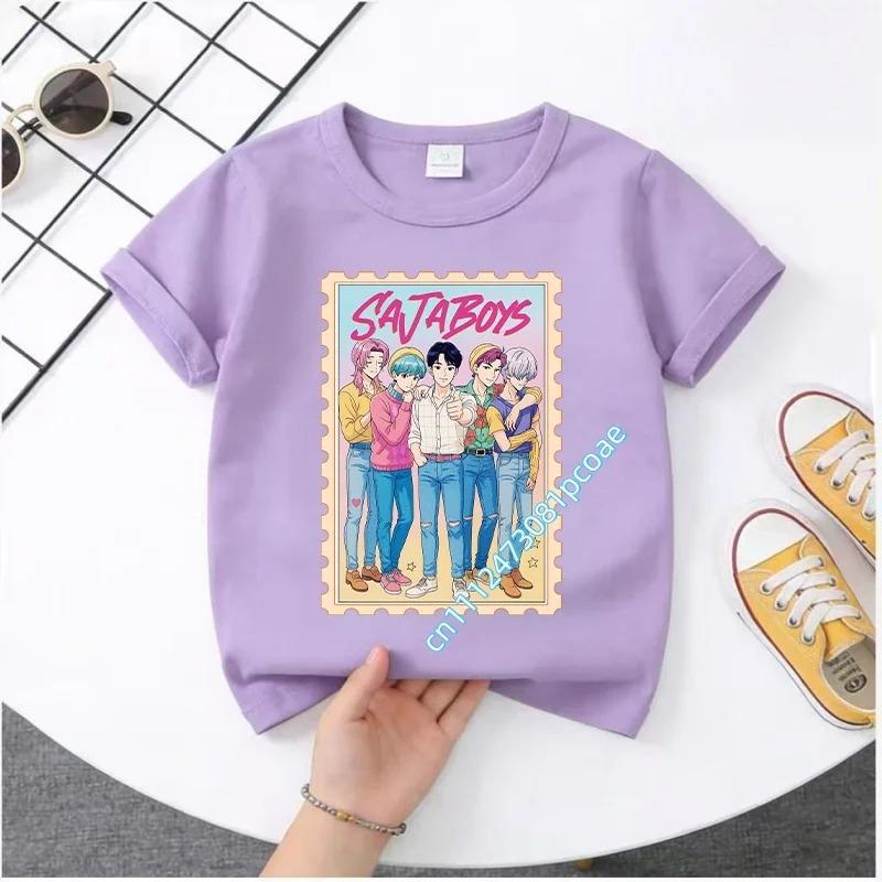 2026 New K-POP Saja Boys Print Short-Sleeved Spring Summer Clothing for Boys and Girls Cute Cotton T-shirt for Boys and Girls