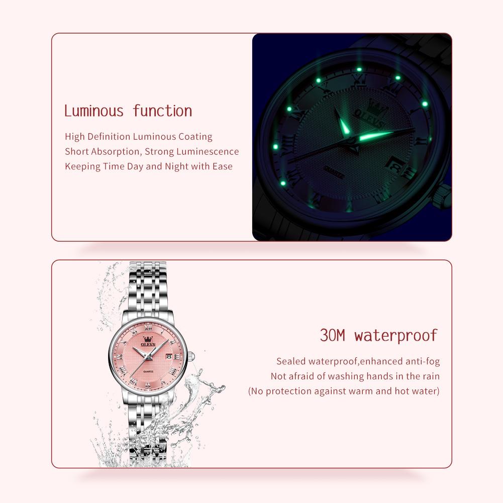 OLEVS 5611 Fashion Original Quartz Watches For Lady Casual Waterproof Calendar Window Elegant Luminous Women's Dress Wristwatch