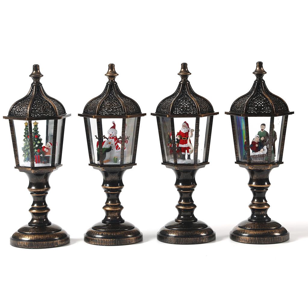 Рождественская фигурка снеговика Винтажная настольная лампа со светом, музыкой и снежным эффектом для праздничного декора