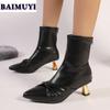 Острый носок на среднем каблуке женские ботильоны сексуальная обувь 2025 тренд дизайнер новые плиссированные выпускные ботинки челси панк туфли-лодочки женские ботинки