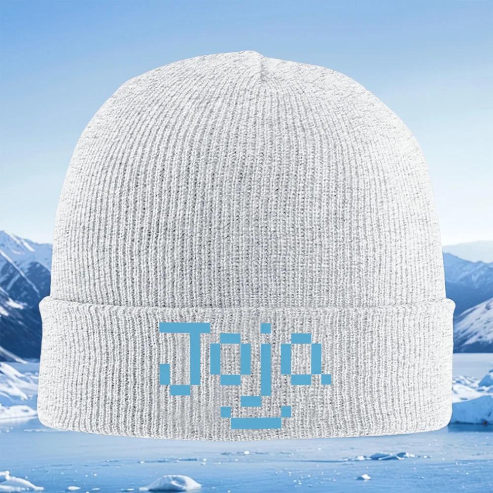 Blue pixel text art face design Unisex Women Unisex Knitted Hat Beanie Pullover Cap Winter Thermal Warm Christmas Outdoor Cycl
