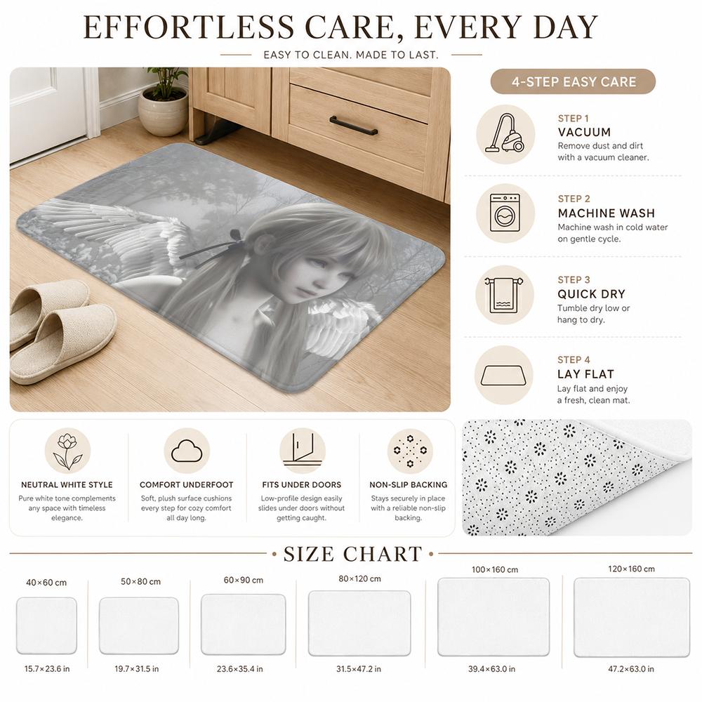 Angel Anime Cute Floor Mat Cozy Minimalist Flannel Area Rug Anti-Slip Washable Bedroom Living Room Decor