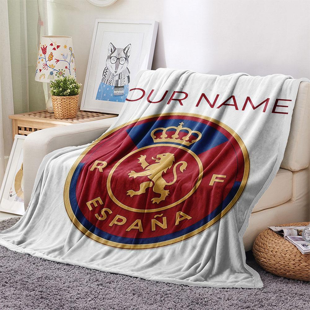 Custom Name,Spain National Football Team Printed Flannel Blanket, soft throw for bedroom sofa, washable, Christmas present, great gift.