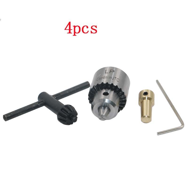 4pcs/set Micro Motor Drill Chucks Clamping 0.3-4mm Taper Mounted Drill Chuck with Chuck Key 3.17mm Brass