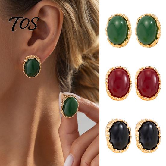 Elegant Resin Gemstone Earrings 1 Pair Vintage Oval Stud for Women, Retro Statement Hypoallergenic Feel Earrings, Gold Frame Chunky Stone Jewelry