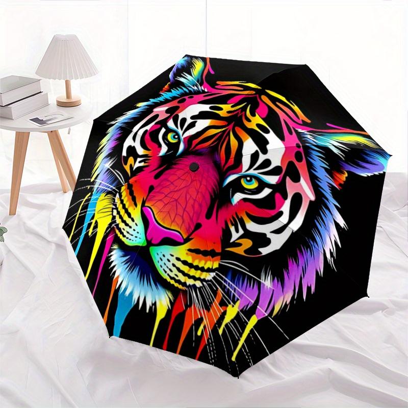 1pc Colorful Tiger Face Automatic Opening and Closing Umbrella - Small Umbrella Suitable for Various Occasions A019