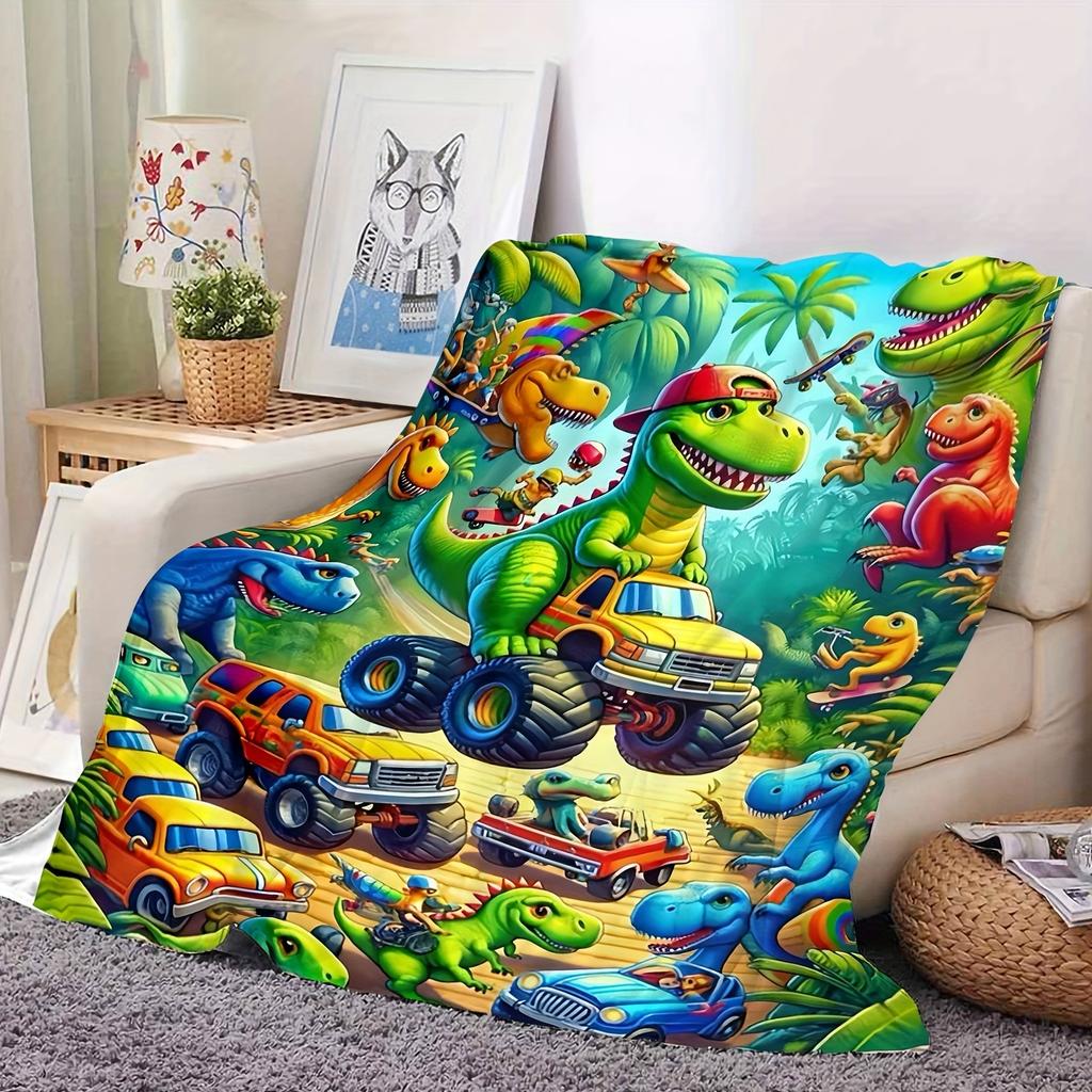1pc Dinosaur Off - Road Camping Blanket, Multi - Season Universal for Bedroom Living Room Camping, Flannel 2D Flat Decor
