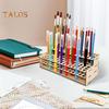 Wooden Paint Brush Holder 75 Holes Desk Stand Pen Storage Organizer Large Capacity 2 Tier Art Tools Compartment Display Rack for Table Wall