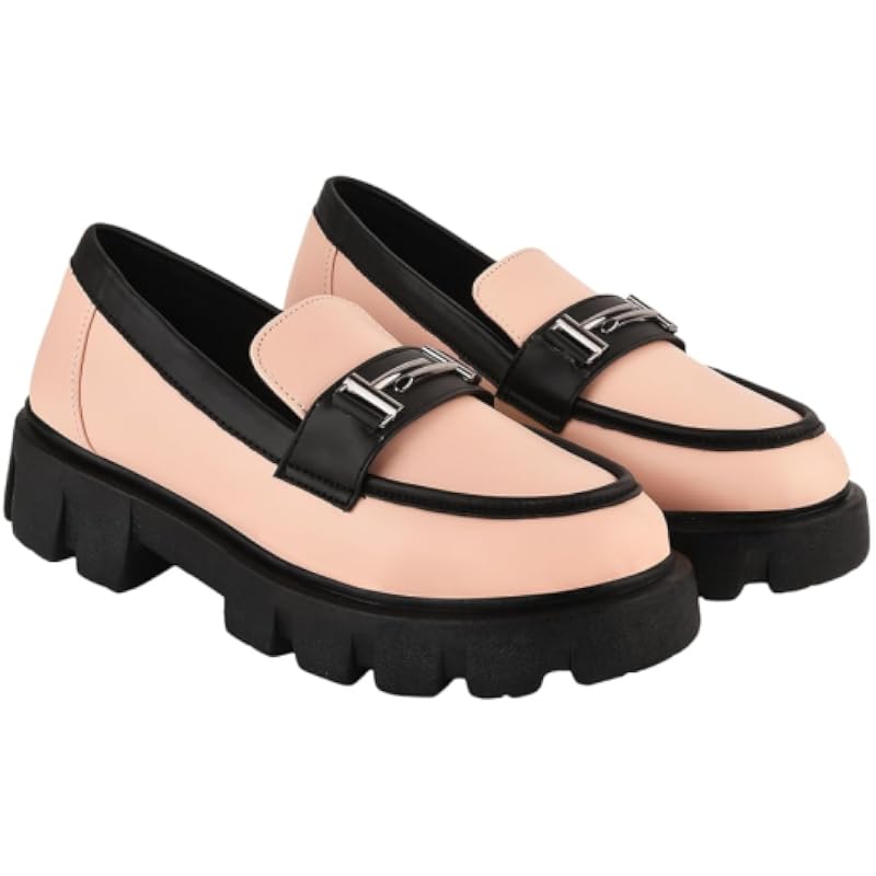 Shoetopia Персиковые лоферы с передней пряжкой для женщин и девочек / UK 3 - EU 36