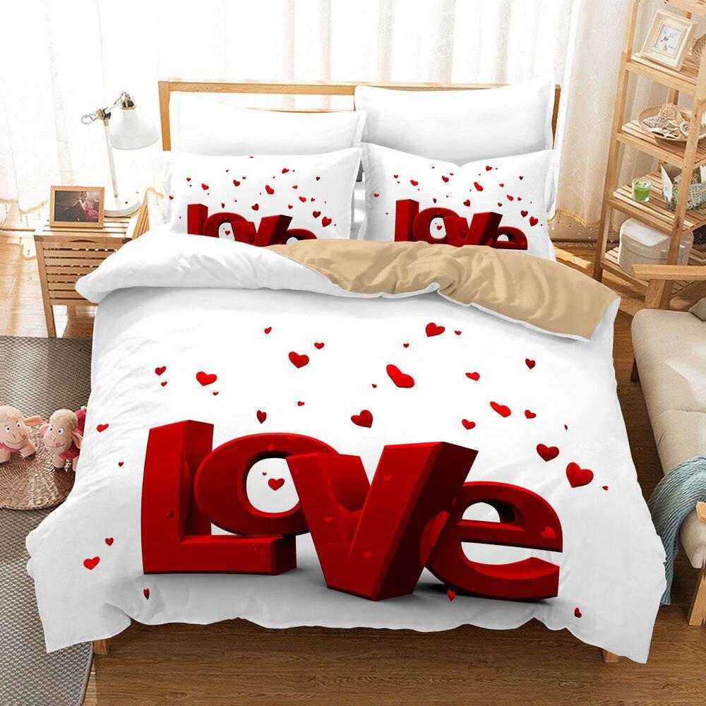 Love Heart Duvet Cover Set King Size Valentines Bedding Set Pink Love Heart Pattern Soft Microfiber fabric For Girls Women Quilt