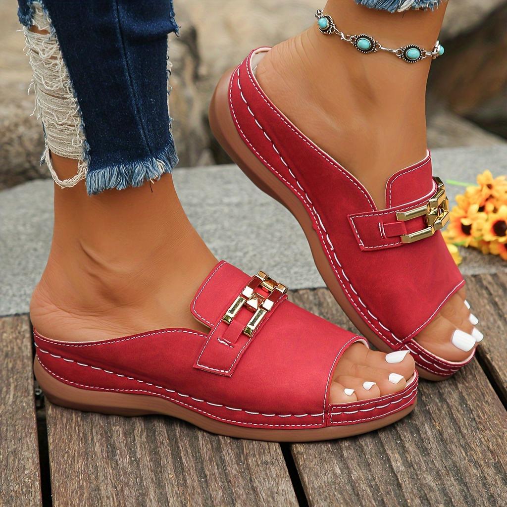 Women's Chain Decorative Wedge Sandals, Casual Open-toed Platform Shoes, Comfortable Sandals