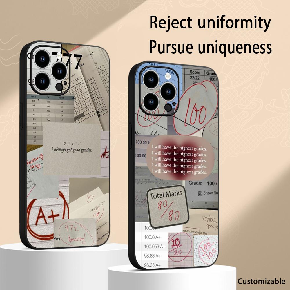 Good grades fashion ins pattern Phone Case For iPhone 17 16 e 15 14 13 12 Plus Mini Pro Max Soft black Shockproof Cover