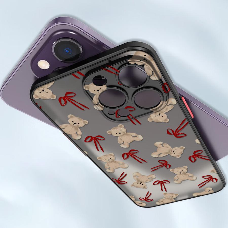 Милый Чехол-Медведь с Бантом для iPhone 17 Pro Max XS XR 7 8 SE 13 Mini 15 Air 16 Plus 12 11 14 Чехол Задняя Крышка Телефона