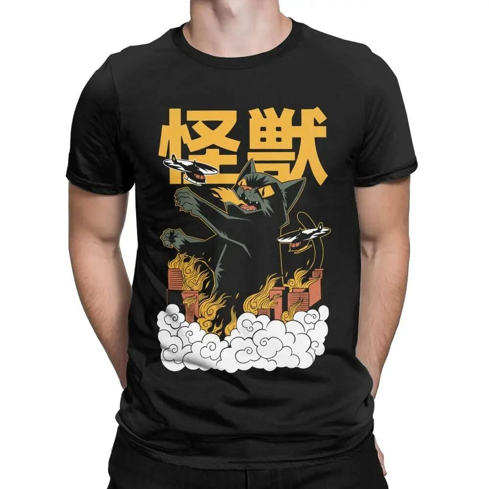 Смешная футболка Catzilla Japan Cat Kitten Lover для мужчин, повседневные футболки для мужчин, летняя футболка Hombre Oversize, рубашка Harajuku для мужчин, одежда