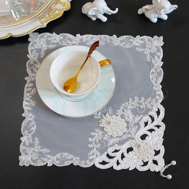 Бежевая сетка вышивка бисером цветочный узор тканевая салфетка под тарелку Свадьба Рождество подставка под тарелку кухонный декор стола и аксессуары