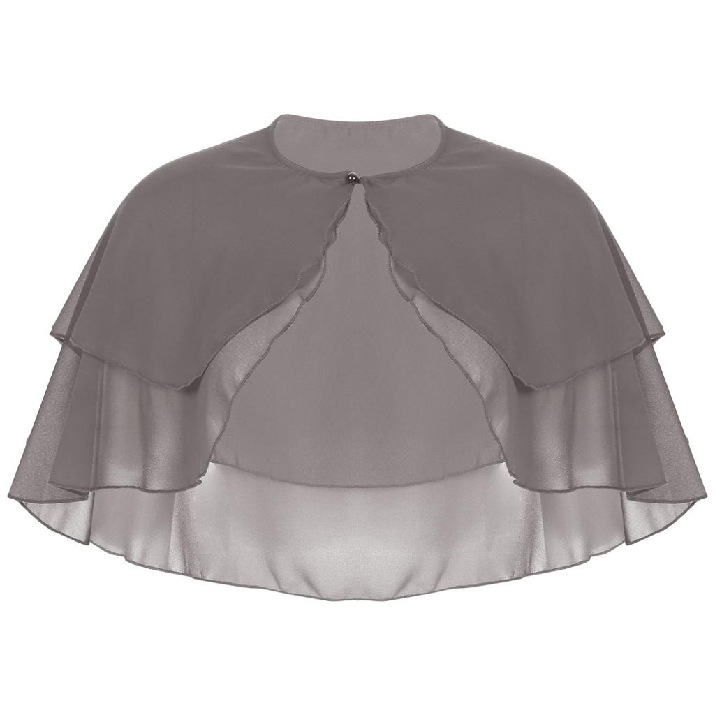 Women Elegant Pure Color Chiffon Shawl Cape Ruffle 2-Layer Chiffon Wraps Bolero Dress Accessory for Party Wedding