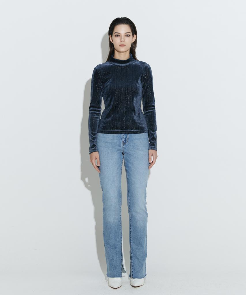Chaenyuyog High-Neck Velvet Top [Blue]