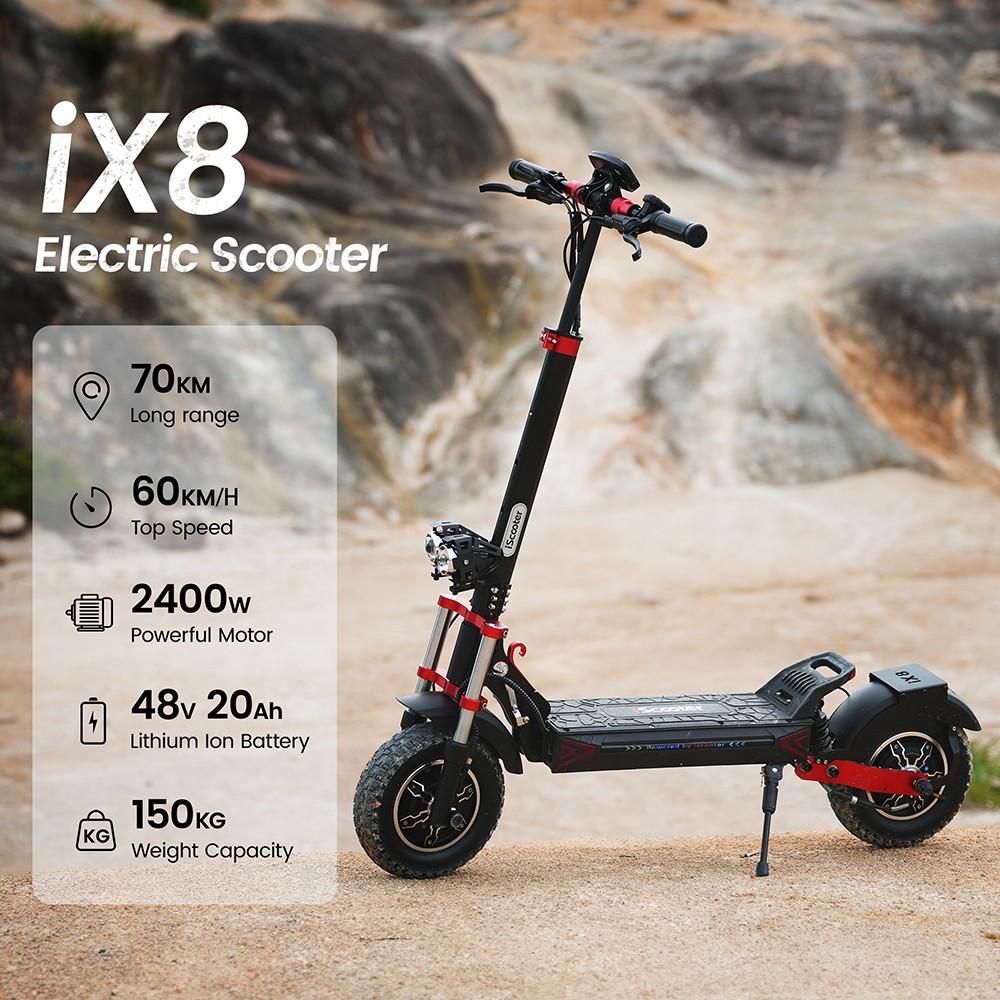 Электросамокат iScooter iX8, 2*1200 Вт Мотор, Аккумулятор 48 В 20 Ач, 12-дюймовая Шина, Максимальная скорость 60 км/ч, Запас хода 70 км