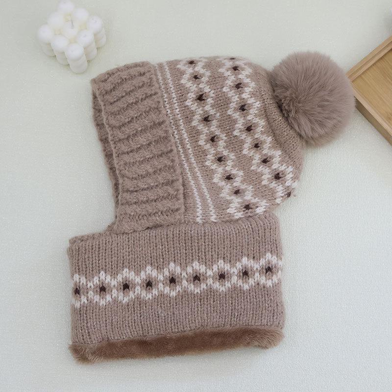 Love Jacquard Warm One-piece Hat Women's Winter Plush Pullover Ear Protection Plush Line Scarf One-piece Hat
