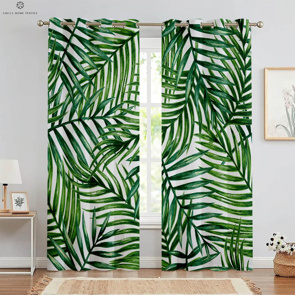 Геометрические зеленые листья тропическая растительность 3D печать шторы, черно-белые, спальня, гостиная, украшение окна