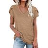 Летняя однотонная свободная футболка с v-образным вырезом и коротким рукавом, женские топы, модная элегантная футболка больших размеров для женщин, винтажная простая женская футболка 24568